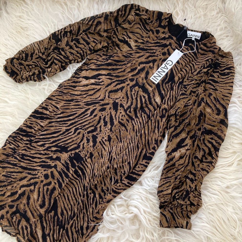 GANNI Animal Print Mini Georgette Dress - Picture 5 of 15